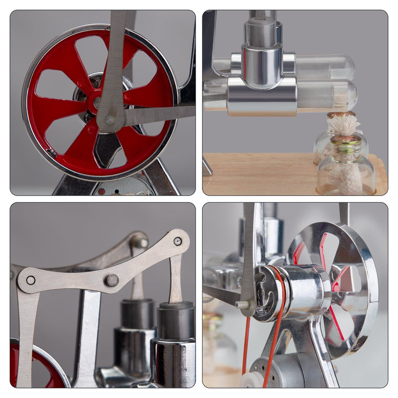 ENJOMOR Mini Double Cylinder Hot Air Stirling Engine STEM Silver - stirlingkit