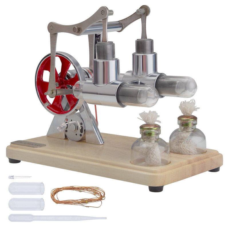 ENJOMOR Balance Two Cylinder Stirling Engine with LED Light Bulb - stirlingkit