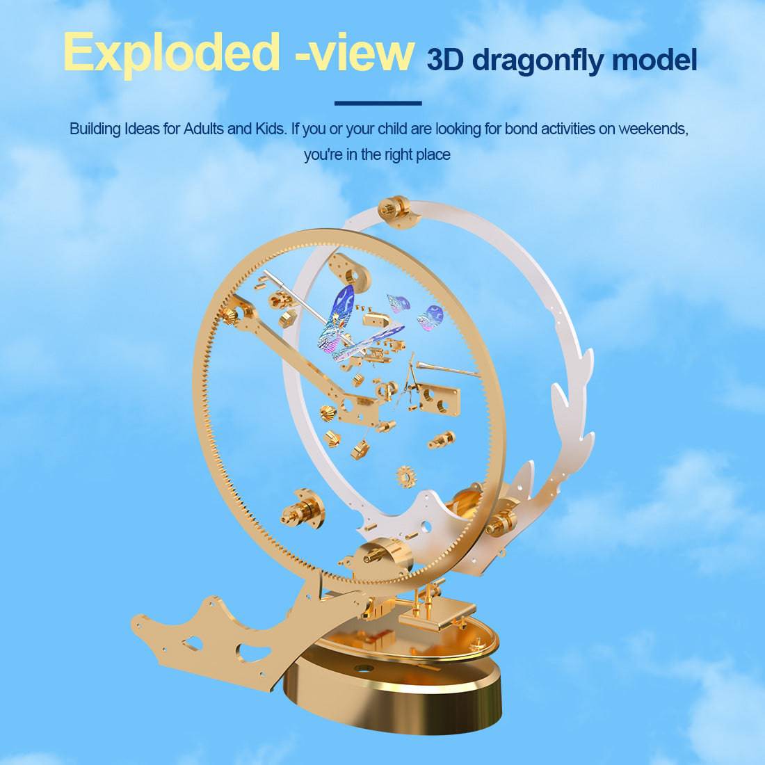 Teching Flying Dragonfly Kinetic Sculpture 3D Metal Model DIY Kits - stirlingkit