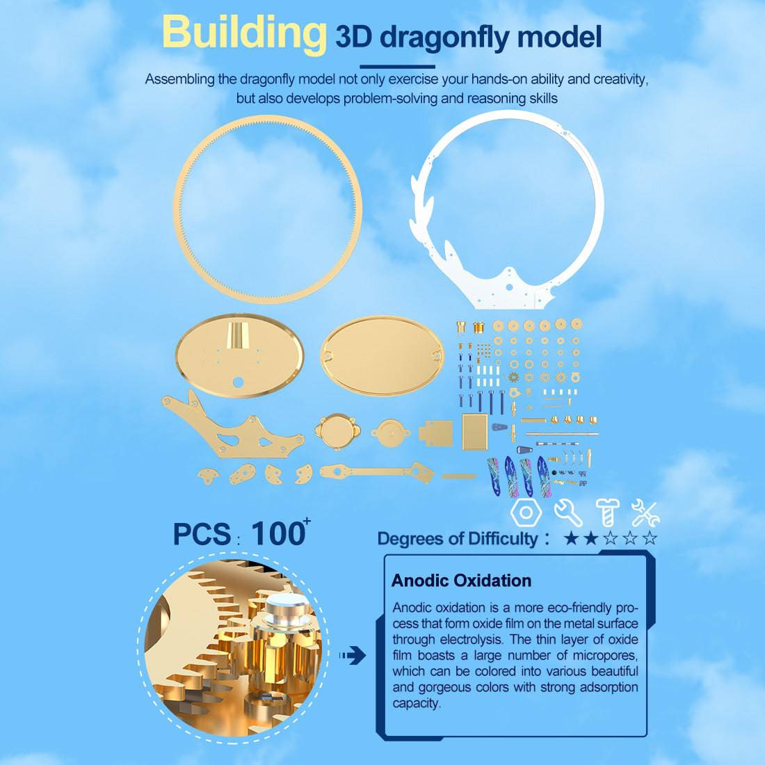Teching Flying Dragonfly Kinetic Sculpture 3D Metal Model DIY Kits - stirlingkit