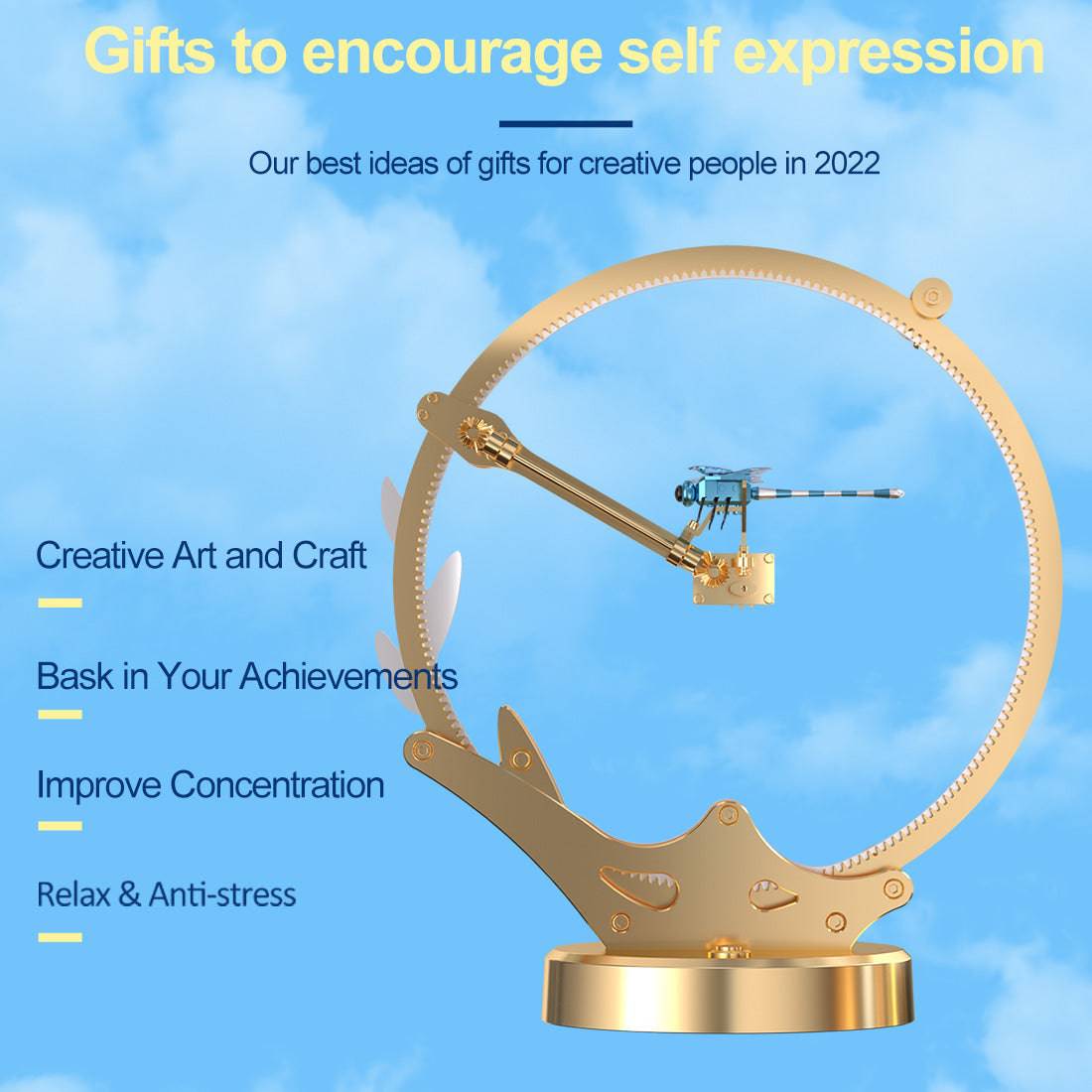Teching Flying Dragonfly Kinetic Sculpture 3D Metal Model DIY Kits - stirlingkit