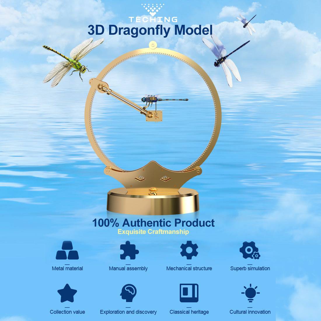 Teching Flying Dragonfly Kinetic Sculpture 3D Metal Model DIY Kits - stirlingkit