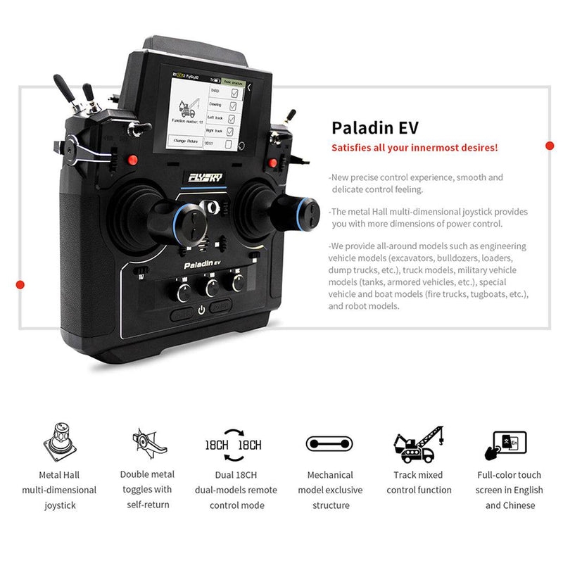 Flysky Paladin PL18 EV 18CH 5D Joystick Controller RC Transmitter & Receiver for RC Construction Vehicles Model Toy - stirlingkit