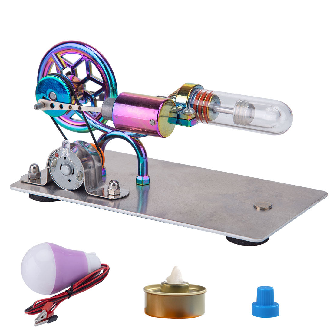 Gamma Free Piston Stirling Engine with LED Lights Physics Demos - stirlingkit