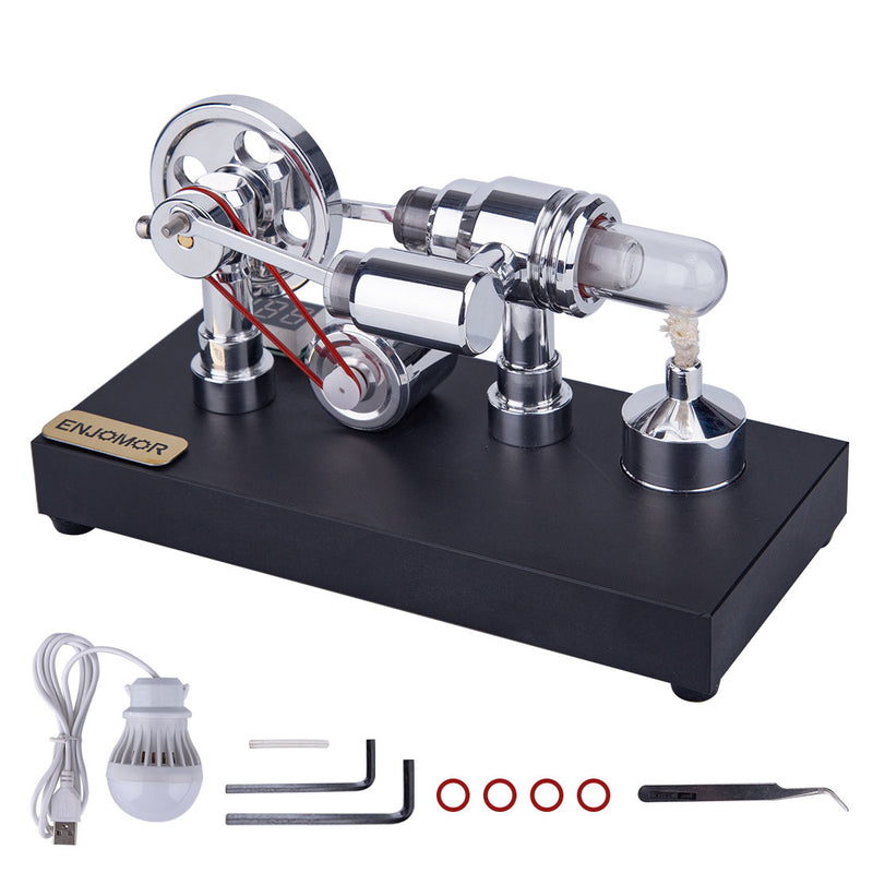 Enjomor Gamma Type Hot Air Stirling Engines with Light and Voltmeter - stirlingkit