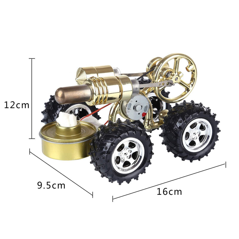 Golden Hot Air Stirling Engine Powered 4-Wheel Car Engine Model Physical Toy - stirlingkit