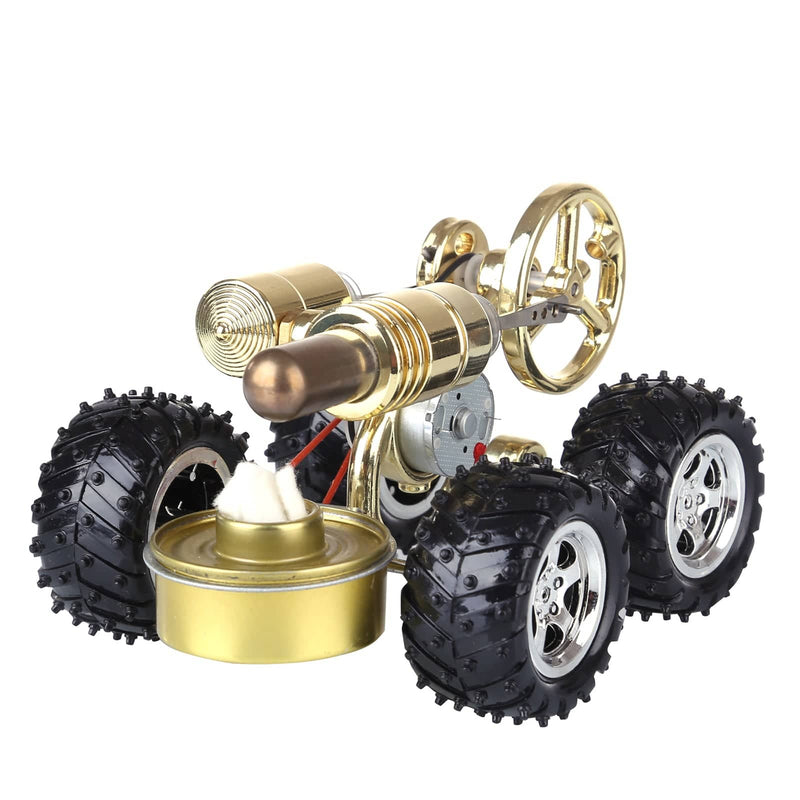 Golden Hot Air Stirling Engine Powered 4-Wheel Car Engine Model Physical Toy - stirlingkit