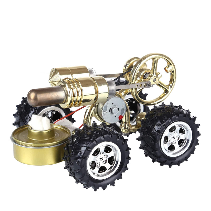 Golden Hot Air Stirling Engine Powered 4-Wheel Car Engine Model Physical Toy - stirlingkit