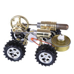 Golden Hot Air Stirling Engine Powered 4-Wheel Car Engine Model Physical Toy - stirlingkit