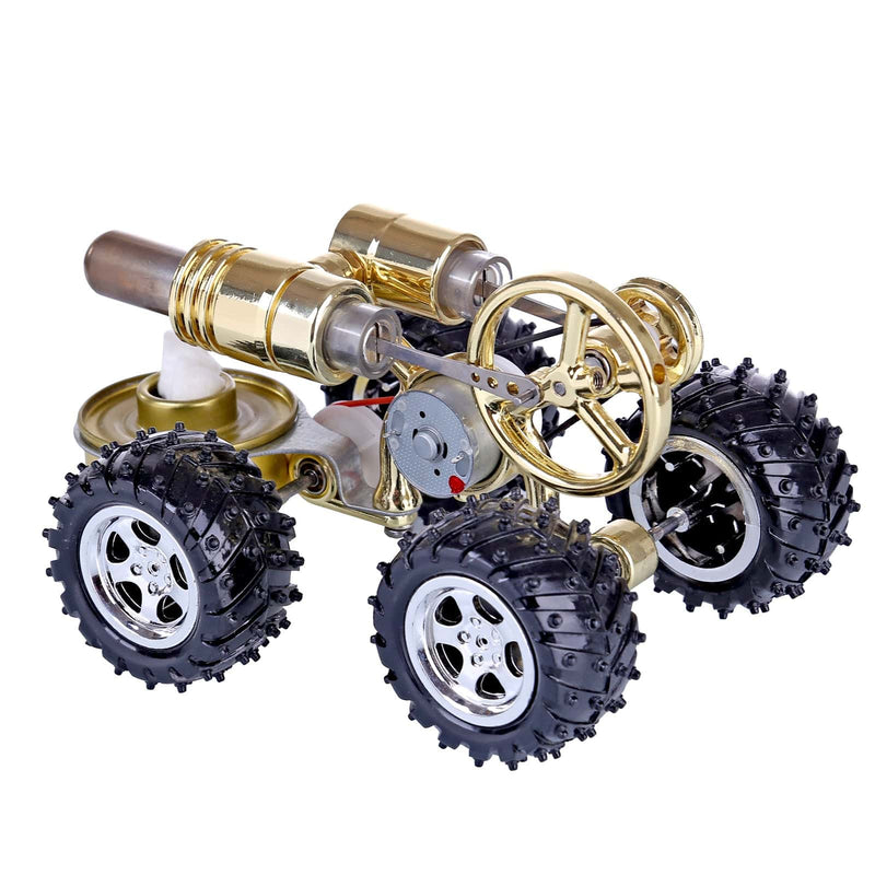 Golden Hot Air Stirling Engine Powered 4-Wheel Car Engine Model Physical Toy - stirlingkit