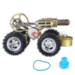 Golden Hot Air Stirling Engine Powered 4-Wheel Car Engine Model Physical Toy - stirlingkit