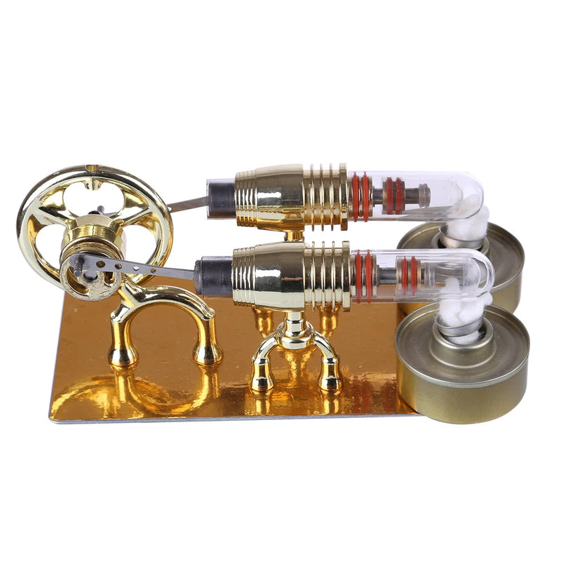 Golden Two Cylinders Stirling Engine Model Physics Science Educational Toys Custom - stirlingkit