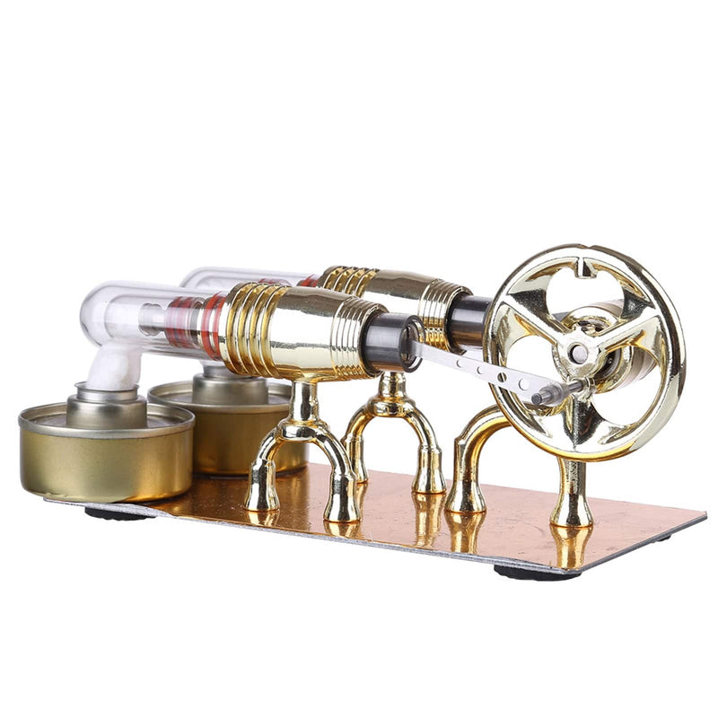 Golden Two Cylinders Stirling Engine Model Physics Science Educational Toys Custom - stirlingkit