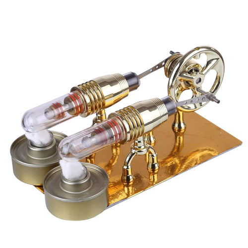 Golden Two Cylinders Stirling Engine Model Physics Science Educational Toys Custom - stirlingkit