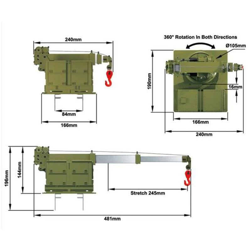 HG-P803 1/12 Upgraded Crane Lifting Arm Assembly DIY Spare Parts for U.S. Military Truck of 8 Wheels - stirlingkit