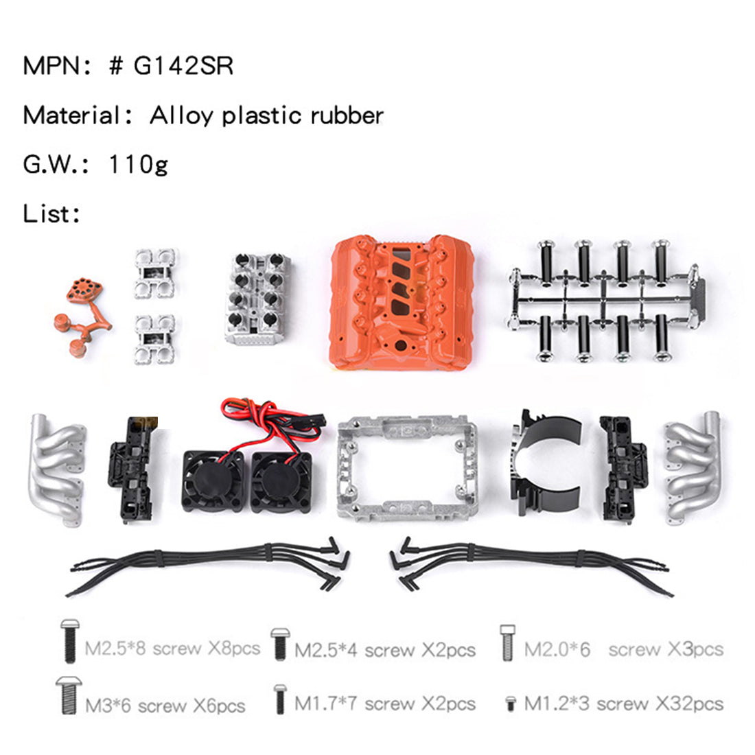 High Simulation V8 Engine Hood Fan Air Intake Motor Radiator kits for 1/10 Car GRC FST - stirlingkit