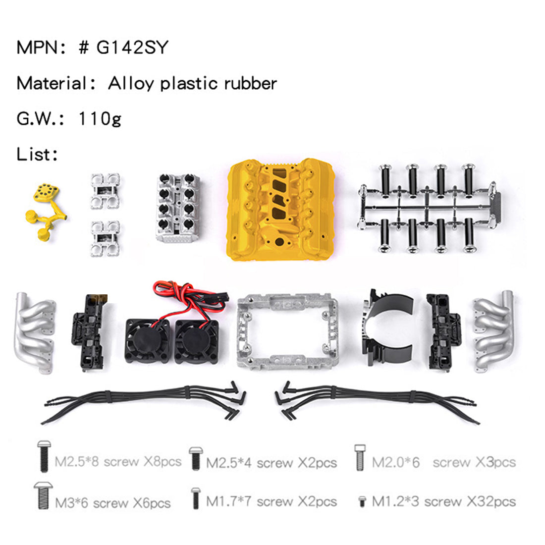 High Simulation V8 Engine Hood Fan Air Intake Motor Radiator kits for 1/10 Car GRC FST - stirlingkit