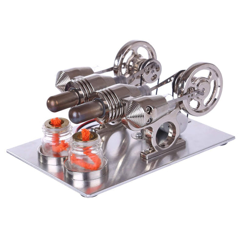 Hot Air 2 Cylinders Stirling Engine Model with Voltage Digital Display Meter Led Bulb Sterling Generator - stirlingkit