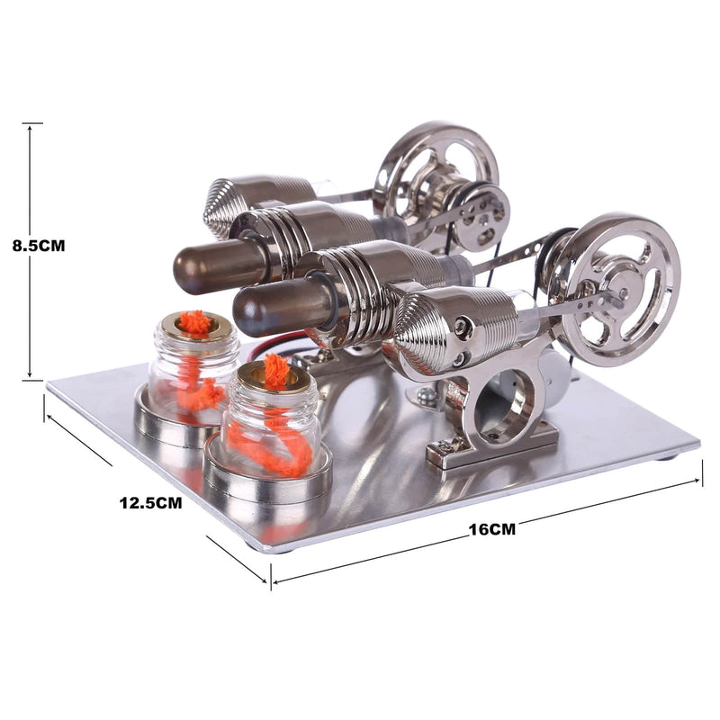 Hot Air 2 Cylinders Stirling Engine Model with Voltage Digital Display Meter Led Bulb Sterling Generator - stirlingkit