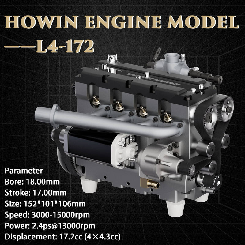 HOWIN L4-172 17.2cc SOHC Inline 4 Cylinder FOUR Stroke 15000 rpm Nitro RC Engine Pre-order - stirlingkit