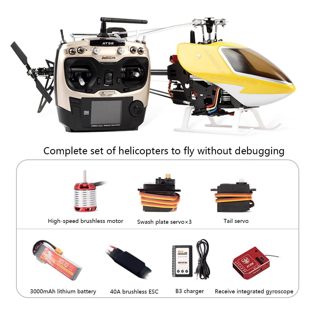 JCZK 450 2.4G RC 3D Aerobatic Helicopter DFC Flybarless Electric Aircraft Airplane Toy RTF - stirlingkit