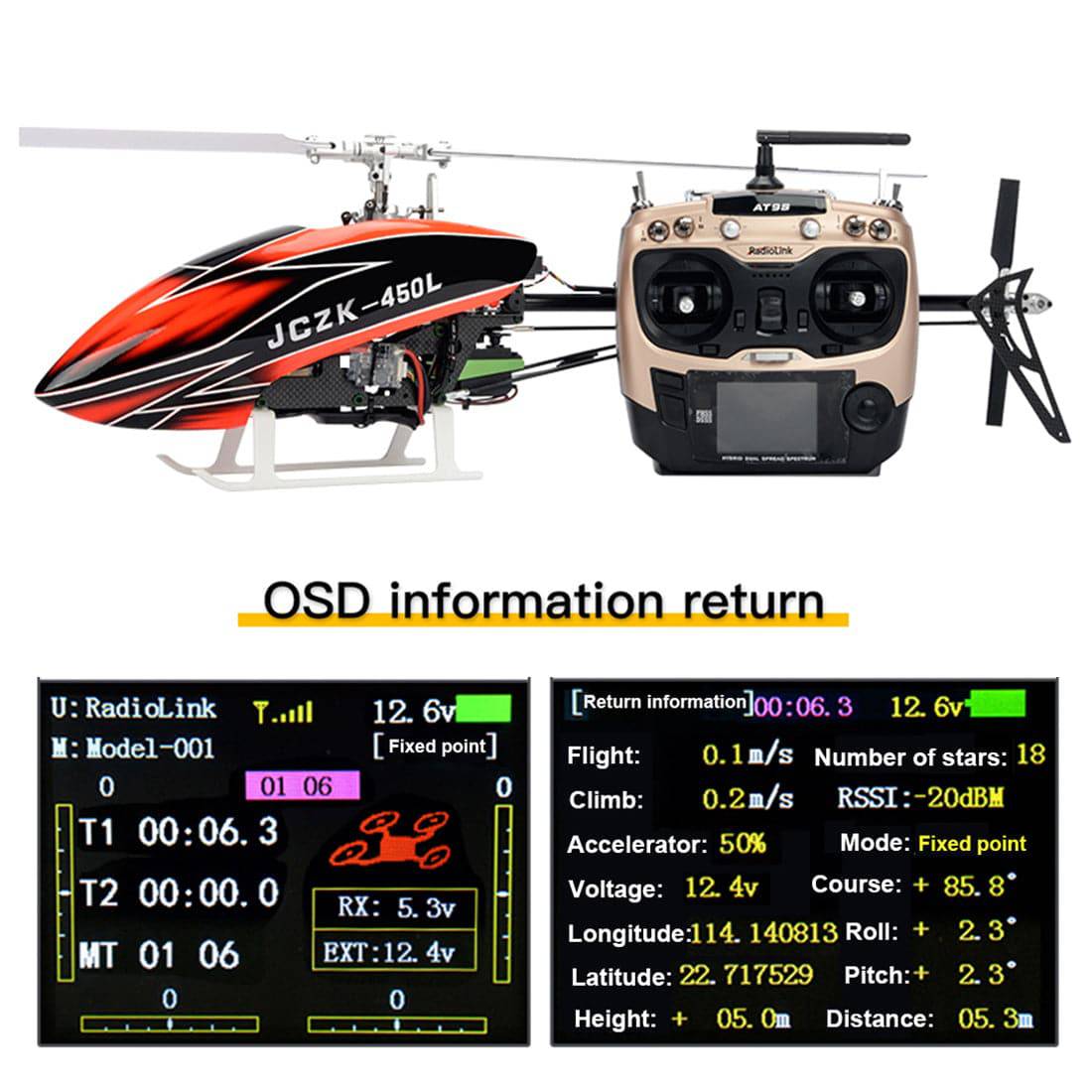 JCZK 450L DFC GPS 2.4G 6CH 3D Aerobatics RC Helicopter Flybarless Airplane (RTF) - stirlingkit