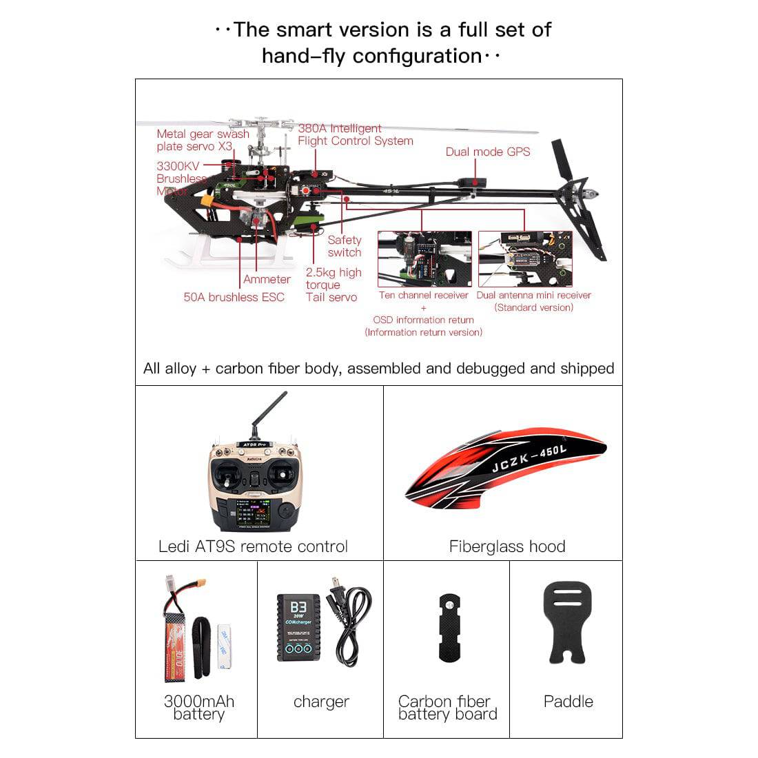 JCZK 450L DFC GPS 2.4G 6CH 3D Aerobatics RC Helicopter Flybarless Airplane (RTF) - stirlingkit