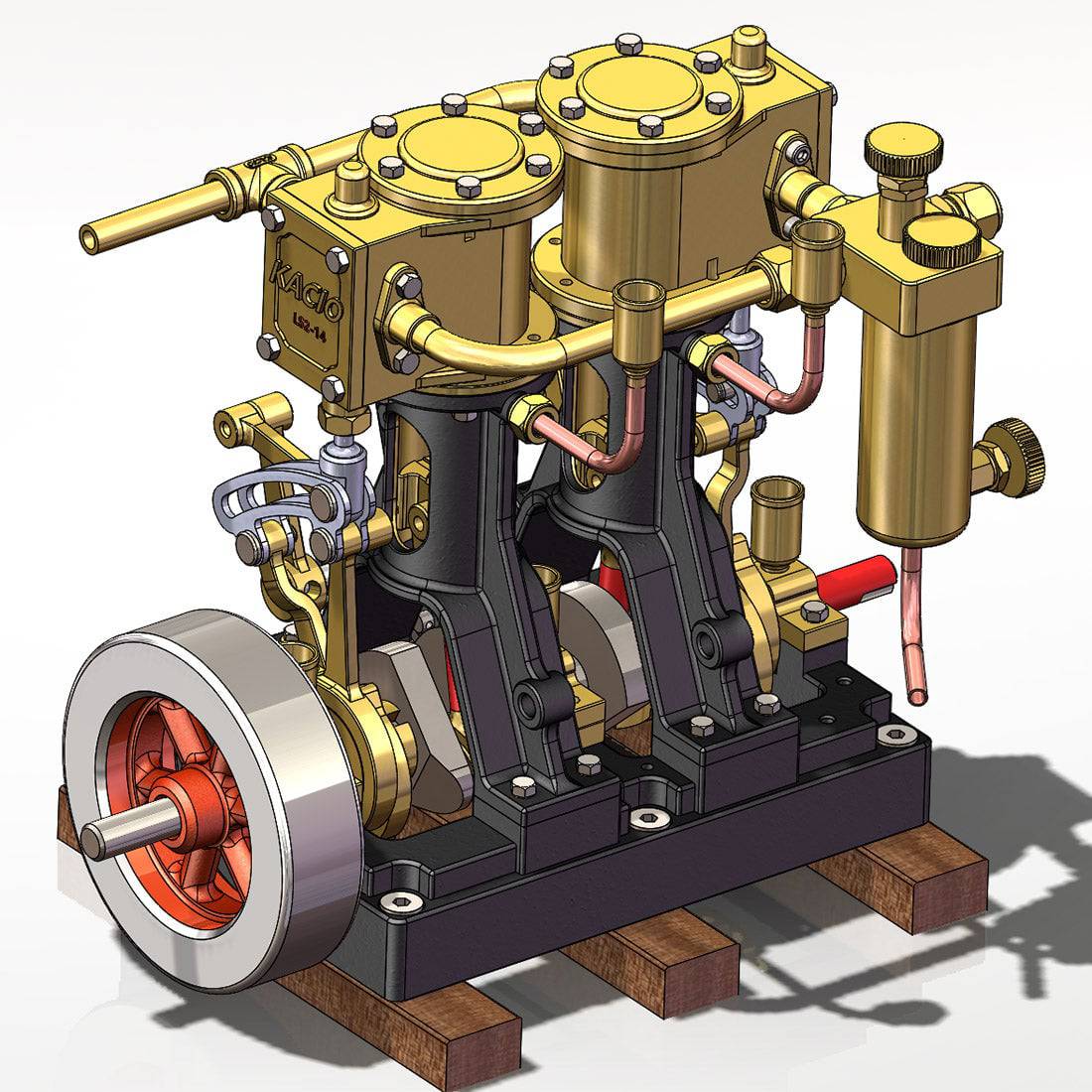 KACIO LS2-14 Two Cylinders Reciprocating Retro Twin Steam Engine Model for 80cm+ Boat Ship (without Boiler) - stirlingkit