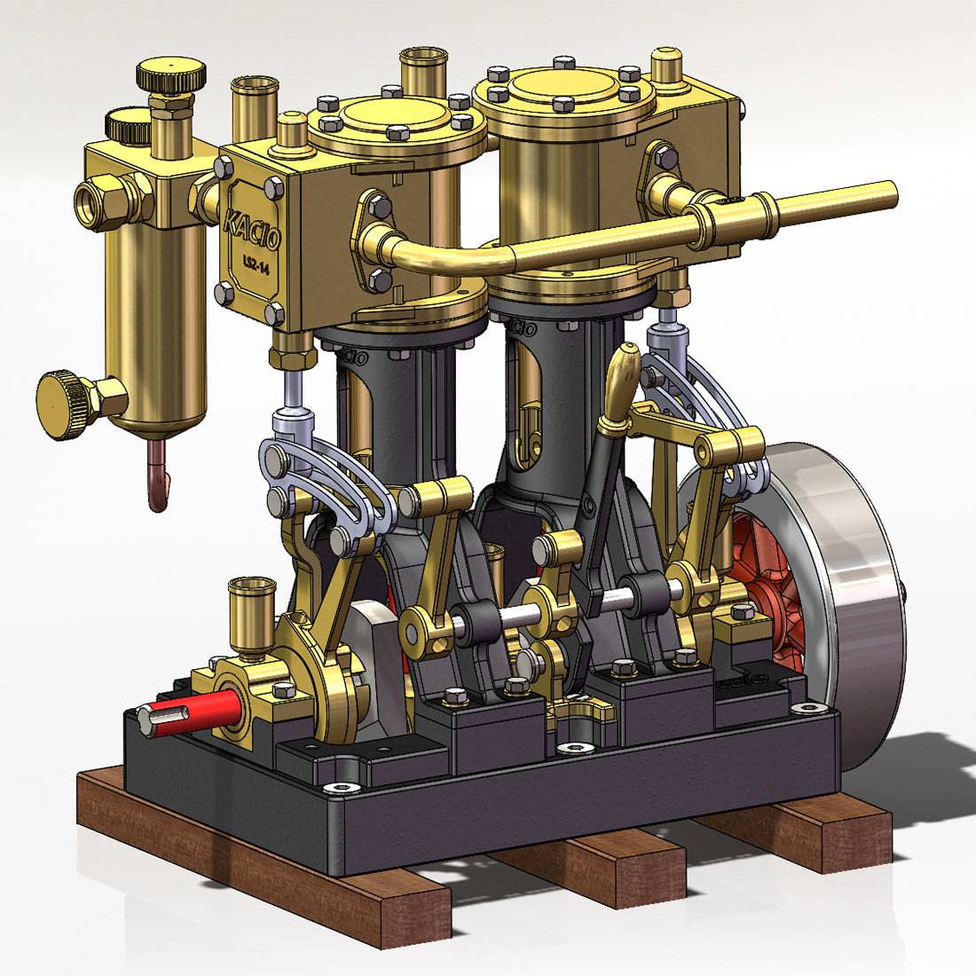 KACIO LS2-14 Two Cylinders Reciprocating Retro Twin Steam Engine Model for 80cm+ Boat Ship (without Boiler) - stirlingkit