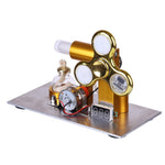 L Shape Led Bulb Golden Stirling Engine Custom Model with Voltage Digital Display Meter Gyroscopes - stirlingkit