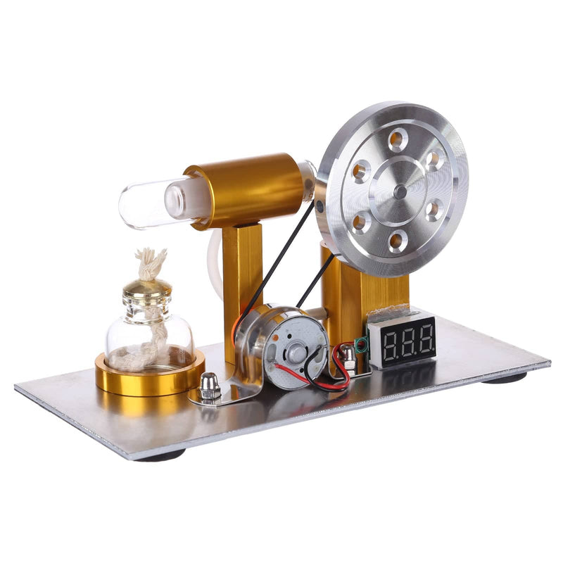 L-Shaped Customized Golden Led Stirling Engine Model with Voltage Digital Display Meter - stirlingkit