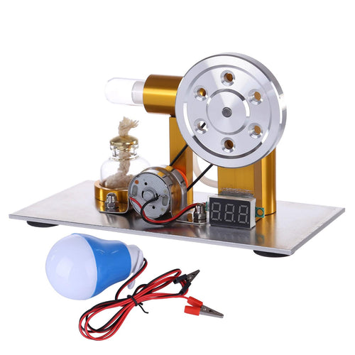 L-Shaped Customized Golden Led Stirling Engine Model with Voltage Digital Display Meter - stirlingkit