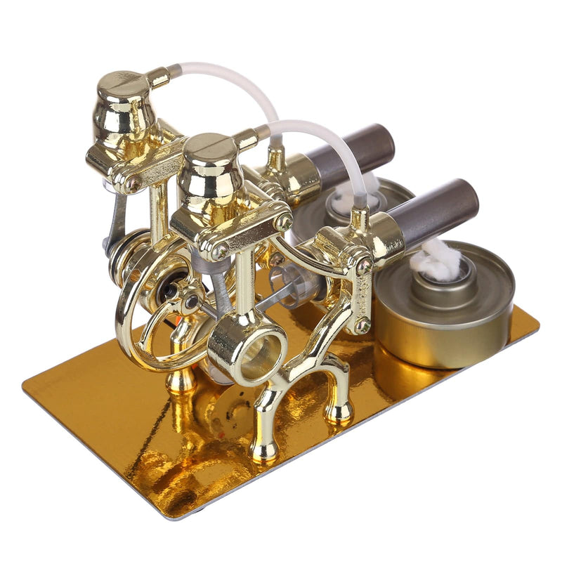 L-Type Golden Twp Cylinders Stirling Engine Generator Model with LED Diode and Bulb Science Experiment Toy - stirlingkit