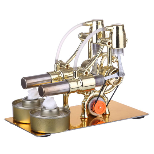 L-Type Golden Twp Cylinders Stirling Engine Generator Model with LED Diode and Bulb Science Experiment Toy - stirlingkit