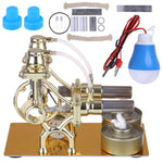 L-Type Golden Twp Cylinders Stirling Engine Generator Model with LED Diode and Bulb Science Experiment Toy - stirlingkit