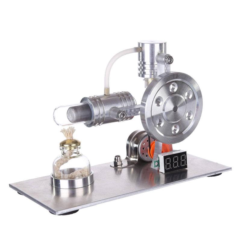 L Type Silver Stirling Engine Generator Model with Bulb Voltage Digital Display Meter - stirlingkit