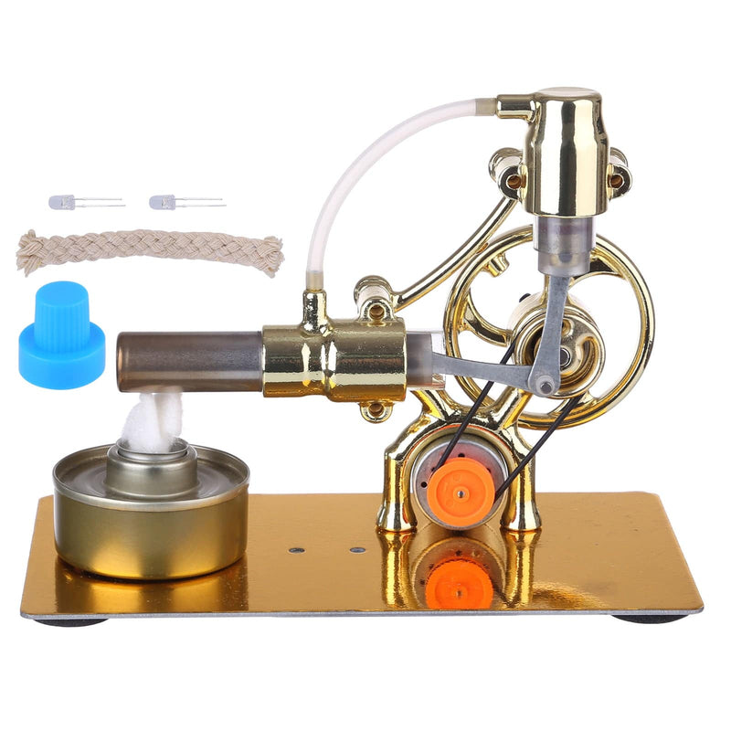 L-Type Single Cylinder Golden Stirling Engine Generator Sterling Model with LED Diode Science Experiment - stirlingkit