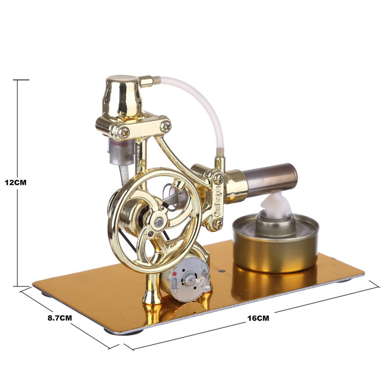 L-Type Single Cylinder Golden Stirling Engine Generator Sterling Model with LED Diode Science Experiment - stirlingkit