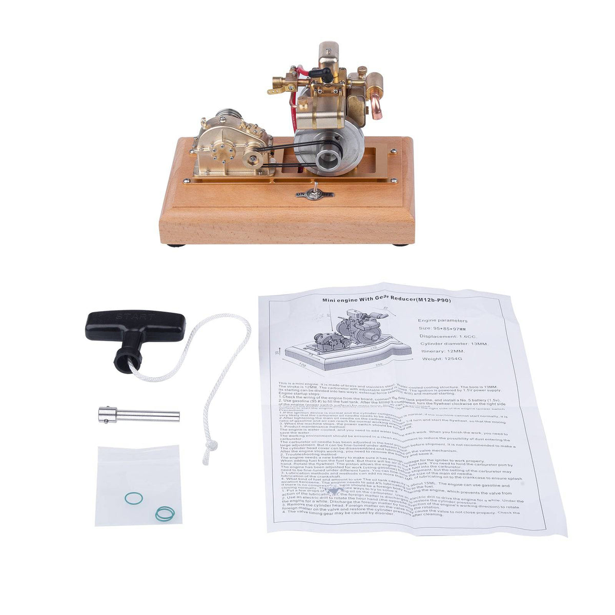 M12B-P 1.6cc Single Cylinder 4 Stroke Gasoline Watercooled Engine Model with Gear Reducer - stirlingkit
