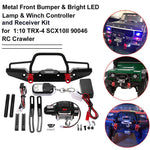 Metal Front Bumper with 2 LED Lights Remote Control Electric Winch for 1/10 Traxxas TRX-4 SCX10II 90046 - stirlingkit