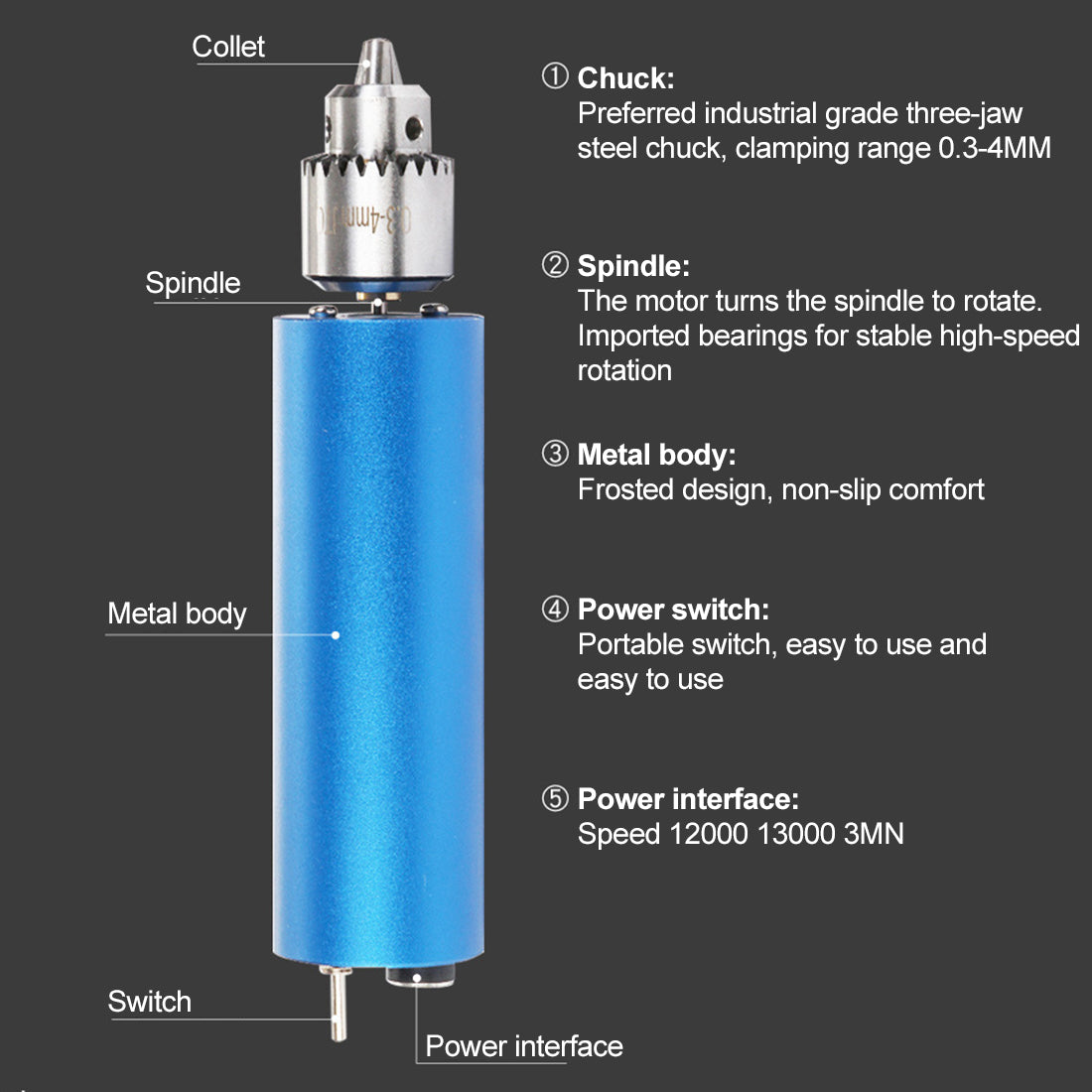 P-500-10 Electric Electric Grinding Pen,Electric Drill Pen Grinding Pen  Mini Electric Drill Engraving Milling Trimming Rotary Tools (US Plug) 