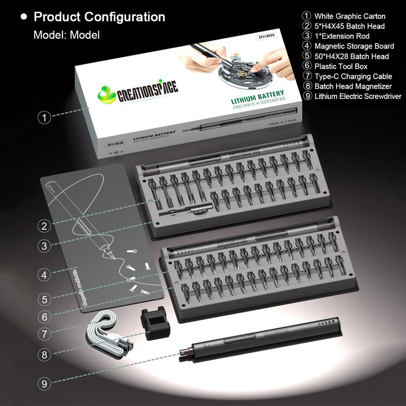 Model Engine Tool LED Mini Electric Screwdriver DIY Tools Set Precision Screwdriver Kit 61-in-1 - stirlingkit