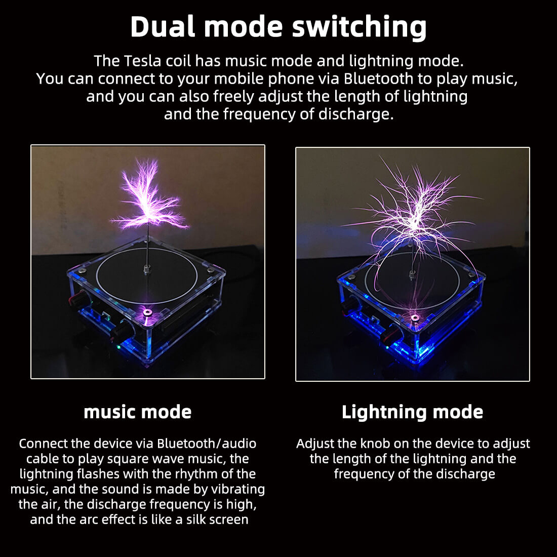 Musicical Tesla Coil Model with Artificial Lightning Experimental Technology Desk Toy - stirlingkit