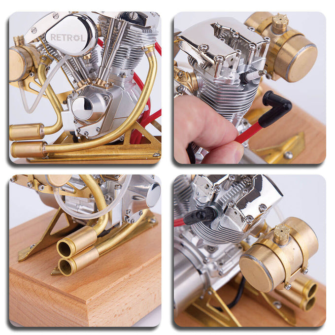 Retrol Gas 4.2CC OHV V-Twin Miniature Shovelhead 4.2CC OHV Four-stroke Internal Combustion Engine Model - stirlingkit