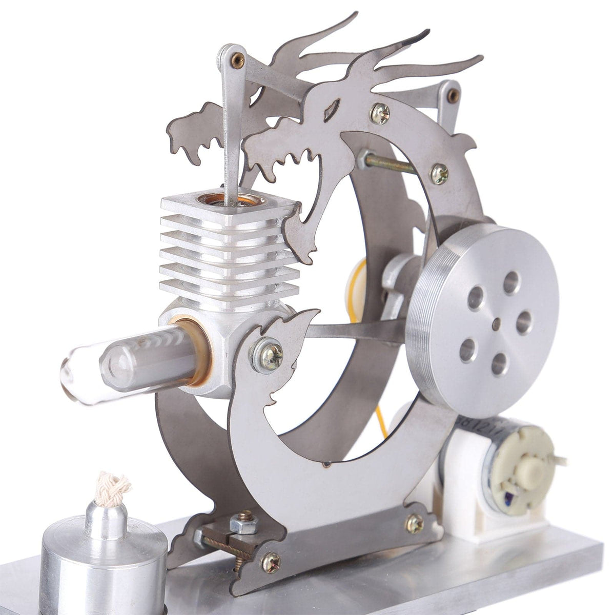 Roaring Black Dragon Single Cylinder Stirling Engine Generator Model Science Experiment Toys Gif - stirlingkit