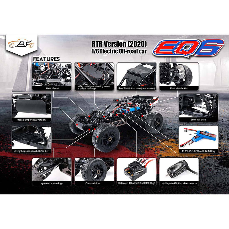 ROFUN EQ6 1/6 High Speed 2WD 2.4G Off-road Vehicle Brushless RC Car - stirlingkit