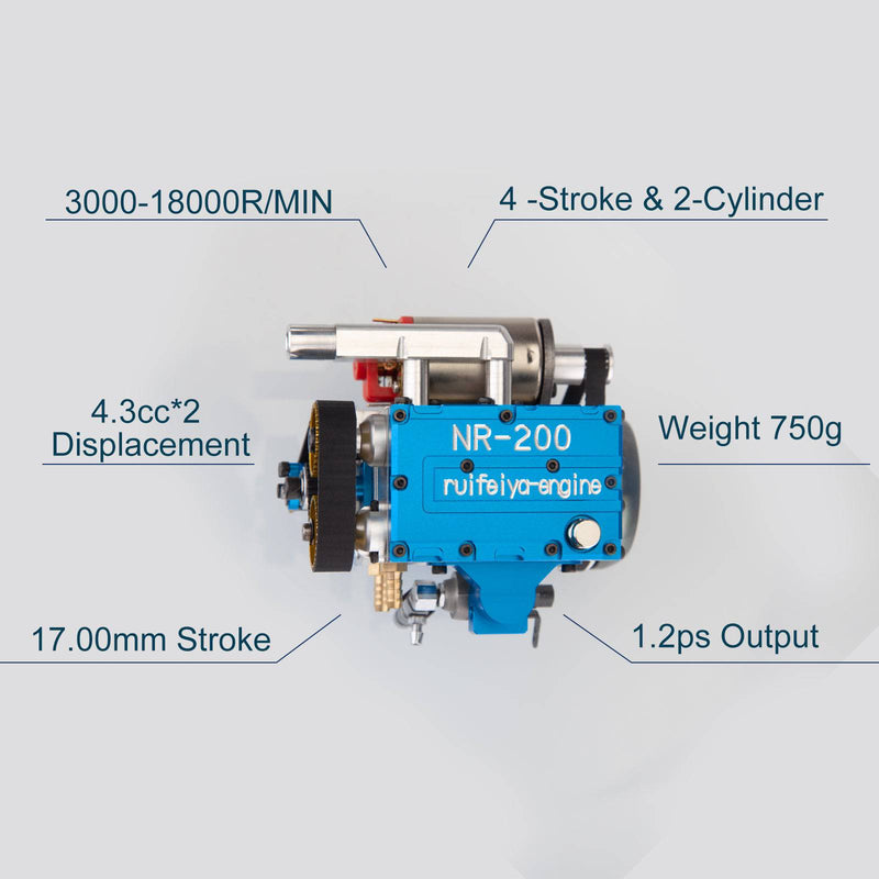 RUIFEIYA NR200 Watercooled Inline 2-cylinder 4-stroke Nitro Engine Model 8.6cc - stirlingkit