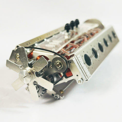 Running V12 Solenoid Engine Metal Brushless Electromagnetic Engine Model - stirlingkit