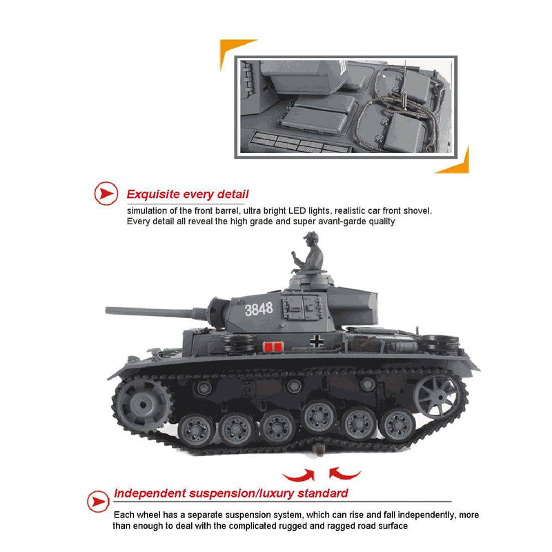 Simulated 1:16 German III L Tank 2.4G Remote Control Model Military Tank - stirlingkit