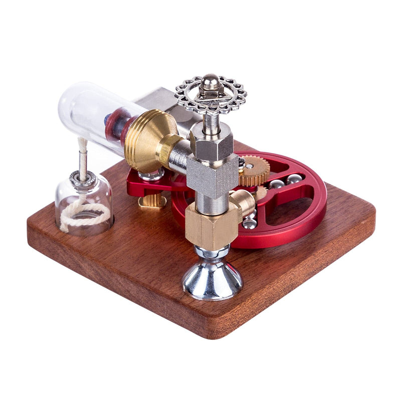 Speed-Controlled Single Cylinder Stirling Engine with Regulator Free Piston External Combustion Engine - Red - stirlingkit